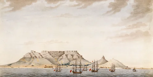 Een Britse vloot in Tafelbaai, c.1780