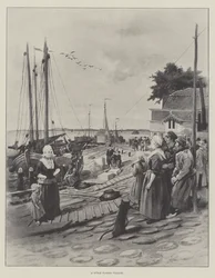 Een Nederlands vissersdorp (litho)