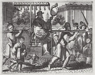 Een Mandarijn in een Draagstoel, illustratie uit een beschrijving van Ambassades naar China, 1690