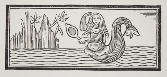 Een zeemeermin, die vernietiging voorspelt voor zeelieden, illustratie uit Chap-books van de achttiende eeuw door John Ashton, uitgegeven 1882