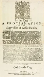 Een Proclamatie door de Koning, voor de Onderdrukking van Koffiehuizen, 1675
