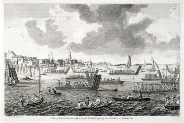 Een Uitzicht op Gravesend in Kent, met Troepen die de Theems oversteken naar Tilbury Fort