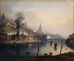 Een uitzicht op Newcastle vanaf de rivier de Tyne, ca. 1810