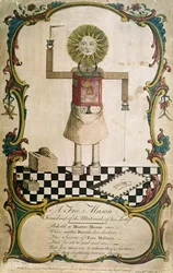 Een vrijmetselaar gevormd door de werktuigen van zijn loge, 1754