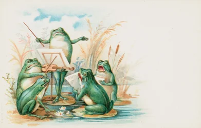 Een groep muzikale kikkers
