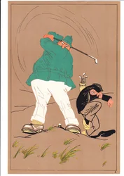 Een Prent van Twee Golfspelers in Komische en Humoristische Houdingen, ca. 1920