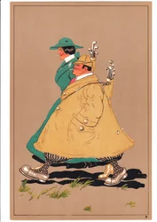 Een prent van twee golfers in komische en humoristische houdingen, ca. 1920