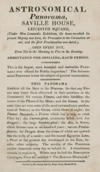 Advertentie voor Astronomisch Panorama, Saville House, Leicester Square, Londen