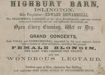 Advertentie voor de Highbury Barn Tavern