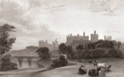 Alnwick Castle, Alnwick, Northumberland, Engeland, begin 19e eeuw. Gebruikt als locatie in Harry Potter-films. Uit Churton