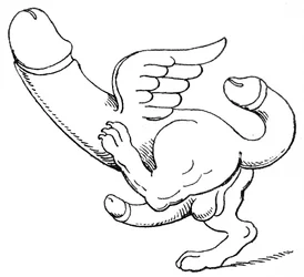 Amulet met een drievoudige phallus