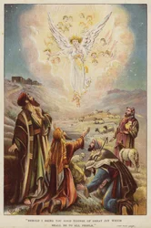 Engel vertelt de herders over de geboorte van Jezus Christus