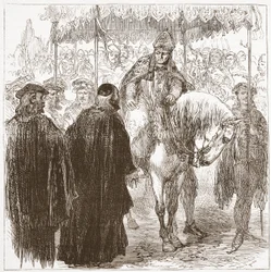 Aartsbisschop Arundel in Oxford, illustratie uit De Geschiedenis van het Protestantisme door James Aitken Wylie, 1878