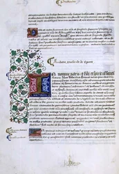 Pagina met tekst en verlichte initiaal, uit het Foundations Book van Robert Sherborne of Shirburn (c.1450-1536) Bisschop van Chichester