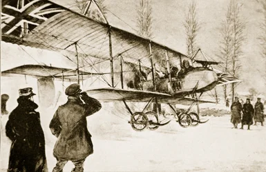 Gewapende Britse dubbeldekker vertrekt vanaf het hoofdkwartier nabij Hollebeke, 1914-19