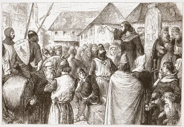 Arnold van Brescia predikend, illustratie uit The History of Protestantism door James Aitken Wylie (1808-1890), gepubliceerd 1878