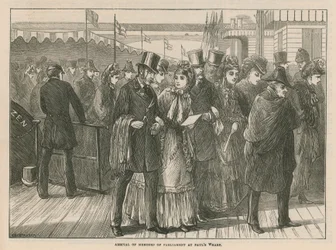 Aankomst van Parlementsleden bij St Pauls Wharf