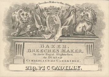 Baker, broekmaker, 219 Piccadilly, handelskaart