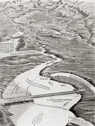 Vogelvluchtperspectief van Mesopotamië met het door William Willcocks voorgestelde irrigatieplan, uit Hutchinson