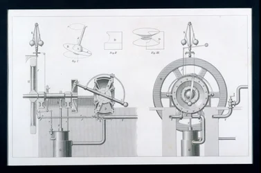 Bisschops roterende stoom- of schijfmotor uit Cyclopaedia of Useful Arts & Manufactures, bewerkt door Charles Tomlinson, ca. 1880s