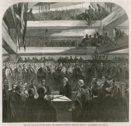 Blackfriars Brug. Ceremonie voor het leggen van de eerste steen, 20 juli 1865