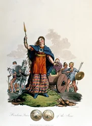 Boudica, koningin van de Iceni, ontworpen door C.H.S., gegraveerd door Richard Havell de Oudere, gepubliceerd 1815