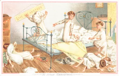 Jongens hebben een kussengevecht, Kerstkaart