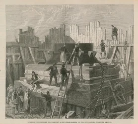 Bouw van het platform voor Nasmyths 25-tons stoomhamer