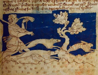 CCA-LitMs/D/10 fol. 2r Jachtscène, uit Bestiarium