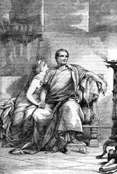 Calpurnia (Calpurnia Pisonis) en Caesar - Jules César - De tragedie van Julius Caesar - Illustratie in «De volledige werken van William Shakespeare», 1866 - De illustraties en de algemene vorm van deze uitgave zijn ontleend aan Cassells geïllustreerde
