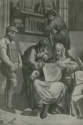 Caxton onderzoekt zijn eerste proef