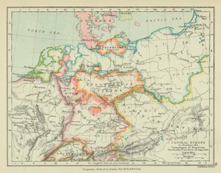 Midden-Europa ter illustratie van de veldtochten van Napoleon (kleurenlitho)