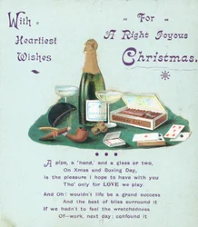 Champagne, sigaren en speelkaarten, kerstkaart