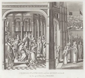 Karel V van Frankrijk en zijn Koningin gekroond in de Grote Kerk van Reims