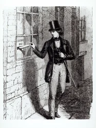 Charles Dickens (1812-70) die zijn verhalen indient