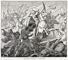 Karel Martel (c.688-741) bij Poitiers, uit De Geschiedenis van Frankrijk, door Emile de Bonnechose, uitgegeven door Ward, Lock en Co, Londen