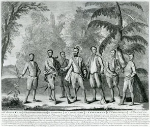 Cherokee Chiefs uit Carolina, ca. 1730 (gravure)