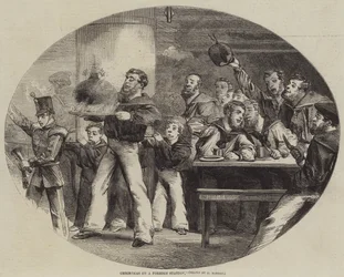 Kerstmis op een buitenlandse post (gravure)