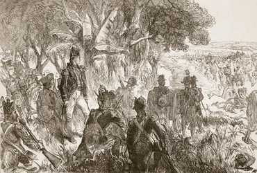 Clive bij Plassey, illustratie uit Cassells Geïllustreerde Geschiedenis van India door James Grant, uitgegeven 1879