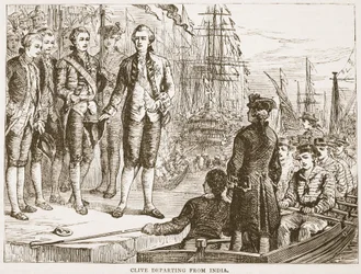 Clive vertrekt uit India, illustratie uit Cassells Geïllustreerde Geschiedenis van India door James Grant, uitgegeven 1879