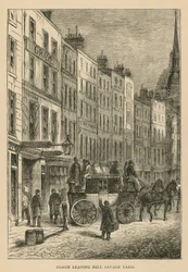 Koets vertrekt van Bell Savage Yard, Londen