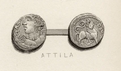 Munt uit de tijd van Attila, koning der Hunnen