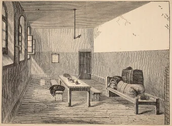 Doodscel, Newgate, illustratie uit The Criminal Prisons of London and Scenes from Prison Life door Henry Mayhew en John Binny, uitgegeven in 1862