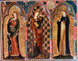 Kroning van de Heilige Maria, met koning David links van haar, van het rechterluik van het Kruisigingsaltaar