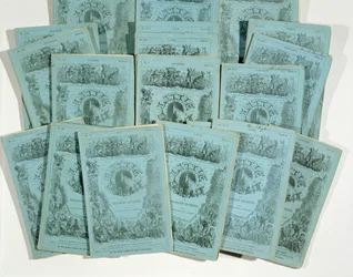 Omslagen van de maandelijkse uitgaven van Little Dorrit door Charles Dickens (1812-70), gepubliceerd c. 1856
