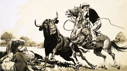 Cowboys in de Australische outback proberen een stier te vangen