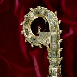 Kromstaf van de kromstaf van William of Wykeham (c.1320-1404): Pauluszijde (verguld zilver) (detail)