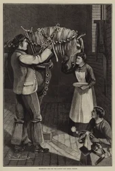 Hem versieren voor de London Cart Horse Parade (gravure)