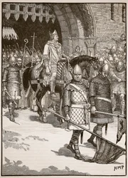 Vertrek van bisschop Odo uit Rochester, illustratie uit Cassells Illustrated History of England
