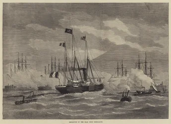 Vertrek van de sjah uit Portsmouth (gravure)